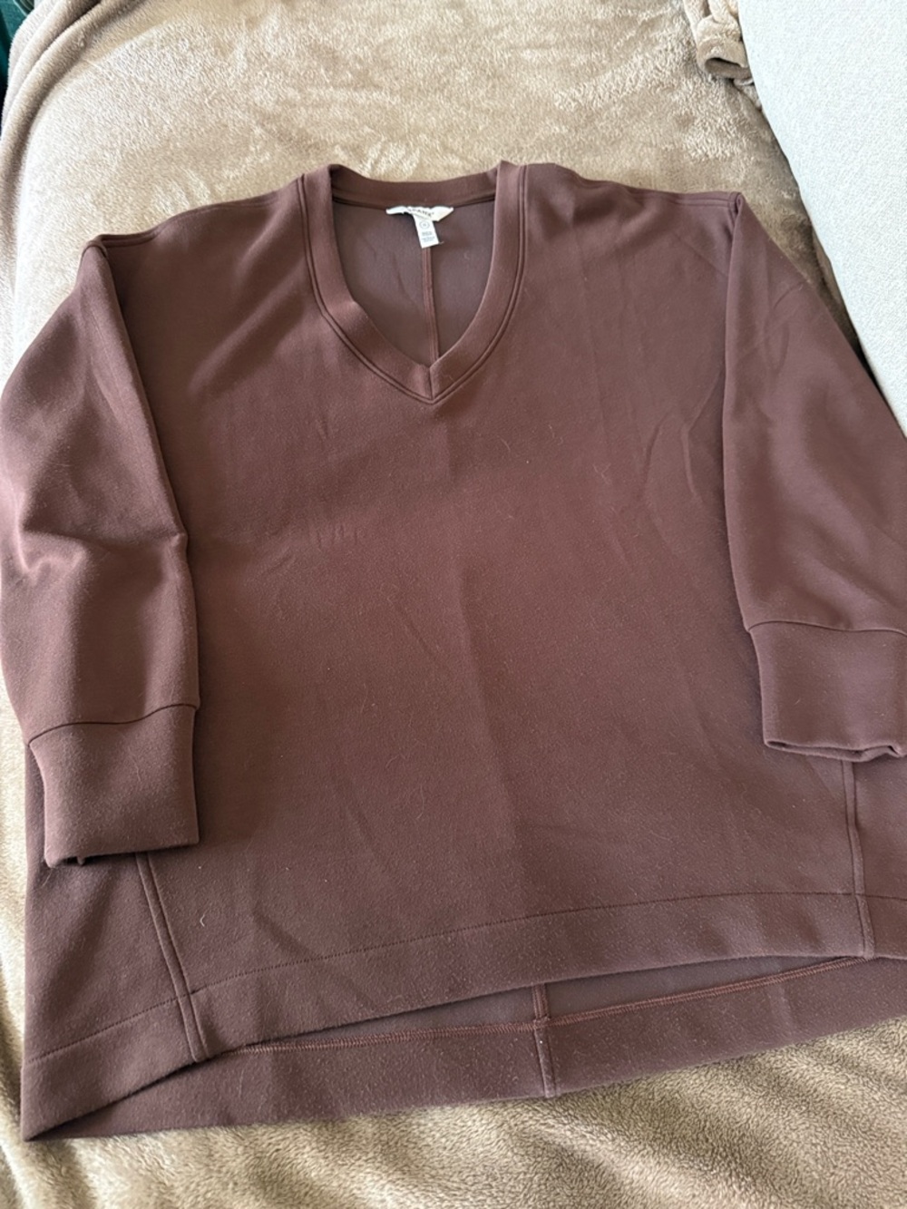 SPANX Women’s Air Essentials Brushed V Neck Tunic in Chocolate Brown, size L - Picture 2 of 4